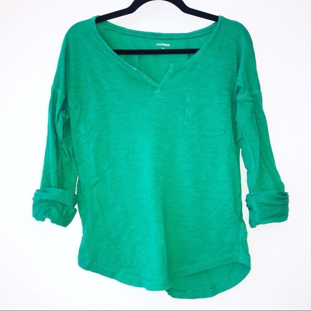 — Express — 3/4 Sleeve Green Cotton Modal Top